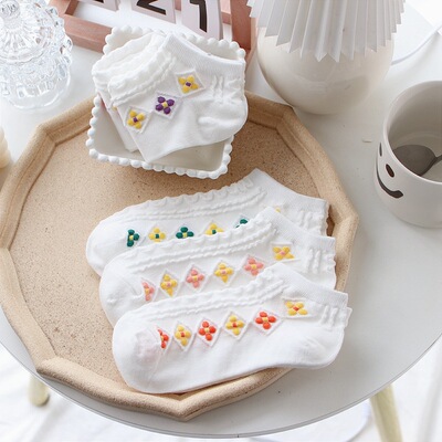 白色襪子女春夏季新款短襪立體淺口船襪女日系小花朵ins潮洛麗塔