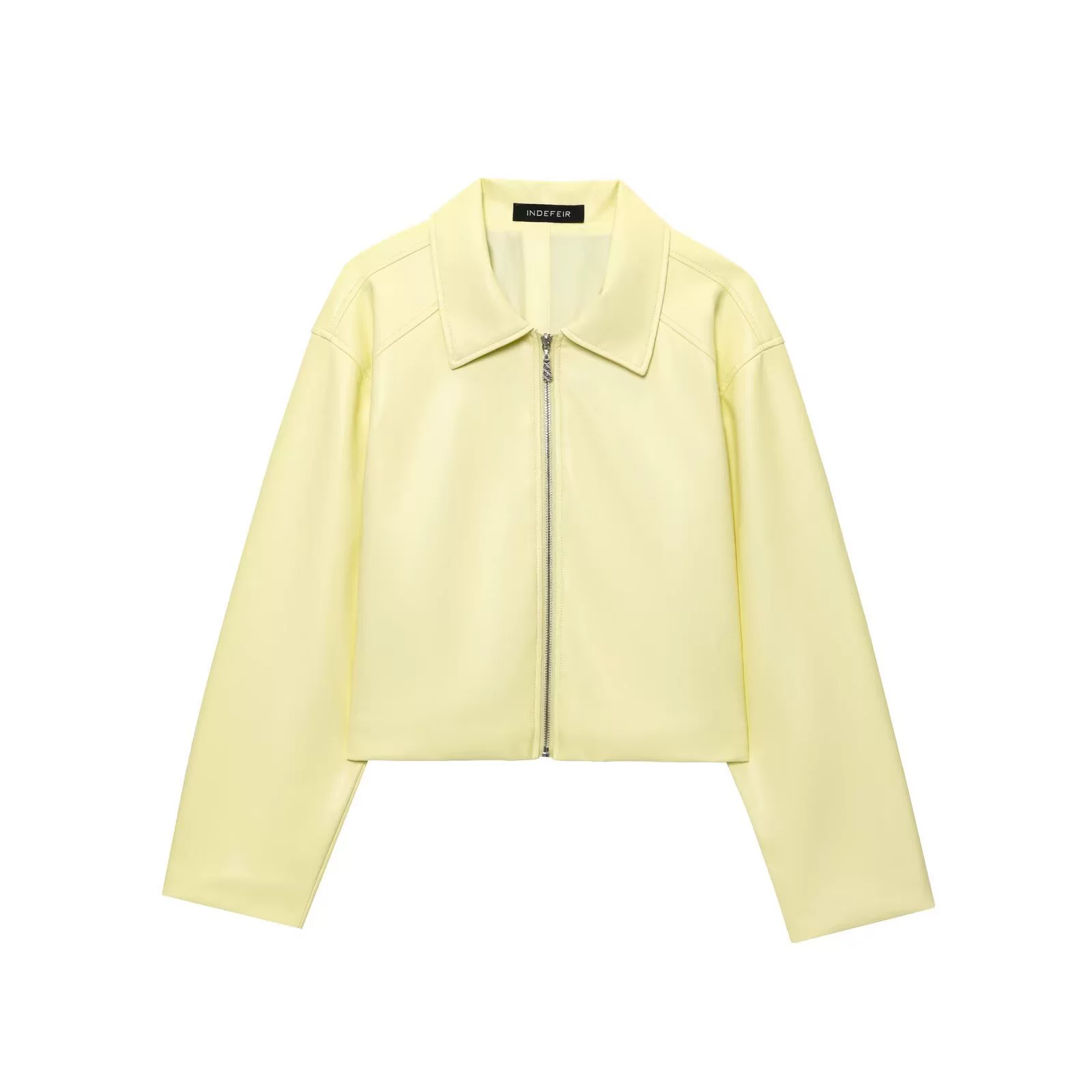 Ретро кремовая полиуретановая куртка с длинным рукавом на молнии, европейский стиль