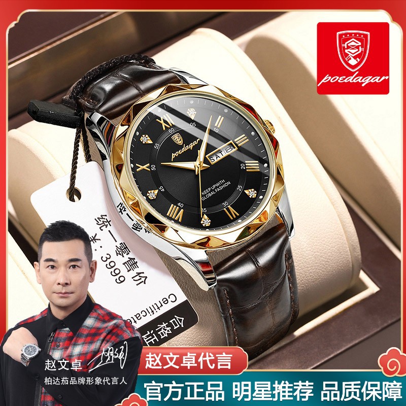 Swiss brand waterproof luminous new men's watch belt quartz watch live foreign trade explosions a generation of hair