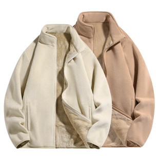 Outdoor Fleece Clothes Women's Winter Fleece Double-sided Fleece Vertical Collar Casual Jacket Men's fleece-lined Thickened Charge Clothes Liner