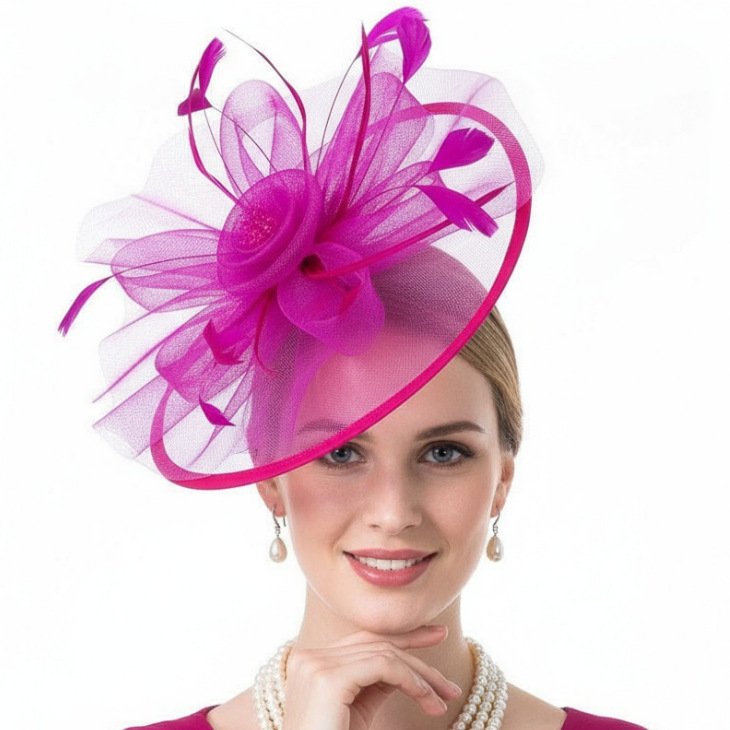 Cross-Border Popular Mesh Feather Flower Fascinator Hat for Women, Suitable for Weddings, Banquets, and Horse Racing Festivals, Direct Factory Wholesale