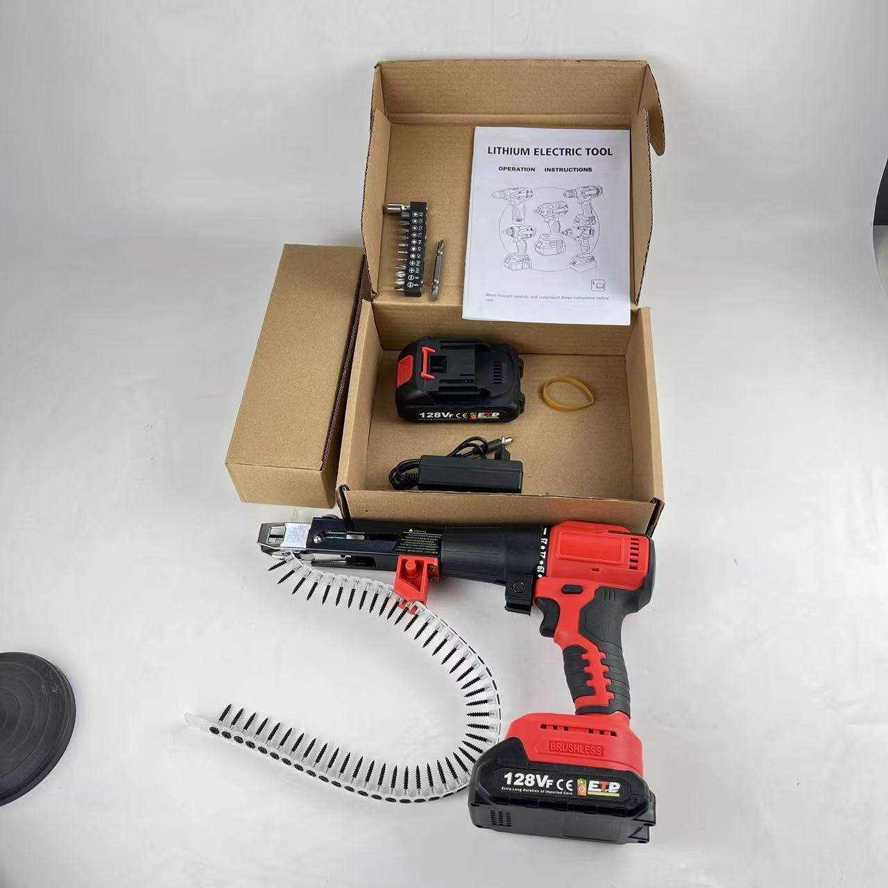 Cadena con tornillo de cabeza de pistola placa de yeso Cadena de tornillo con cabeza de pistola de clavos decoración de carpintería autorroscante pistola de clavos de cadena eléctrica