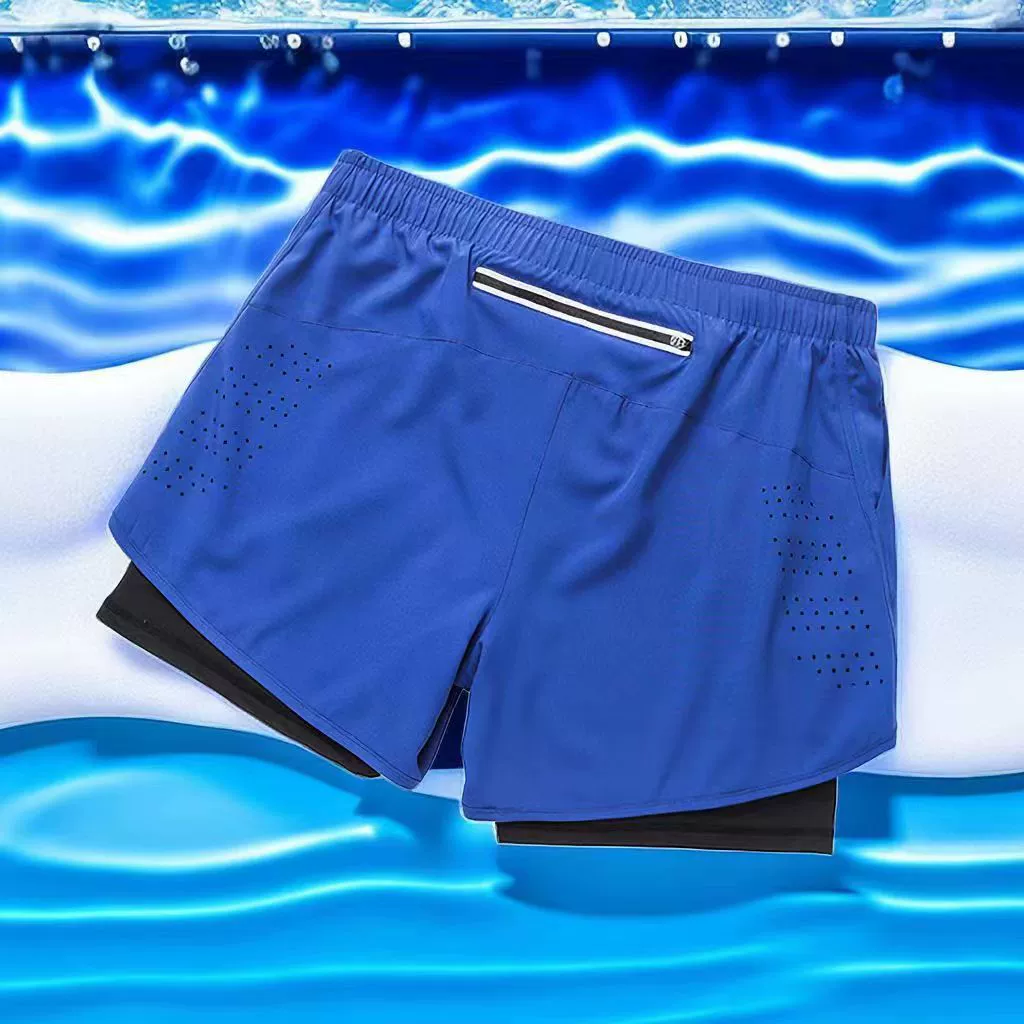 Трансграничные спортивные быстросохнущие мужские шорты для бега, три штанов, искусственные два быстросохнущих дышащая подкладка, двухслойный фитнес, защита от воздействия