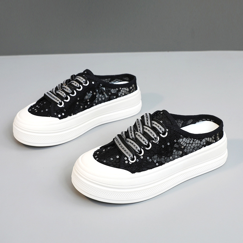 Zy3362 Nuevas pantuflas de media caña, zapatos de malla transpirables de verano, suela gruesa, estilo casual que aumenta la altura_voghion.com