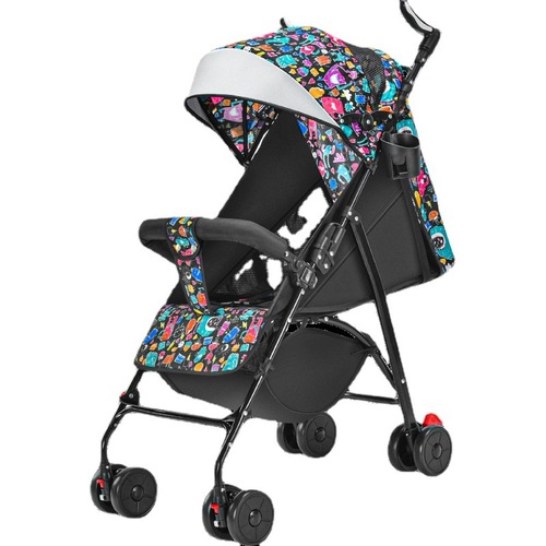 Wholesale lightweight foldable stroller that can sit or lie down, children's baby stroller with four wheels, one-click folding, and dropshipping.