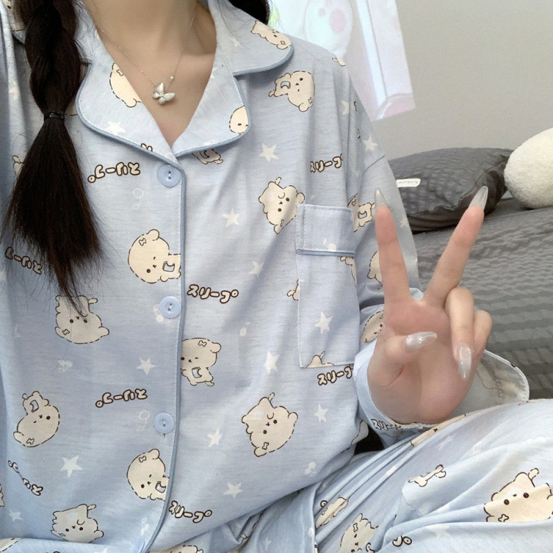 순면 얇은 소스 [남녀 동일 스타일] 긴팔 + 바지