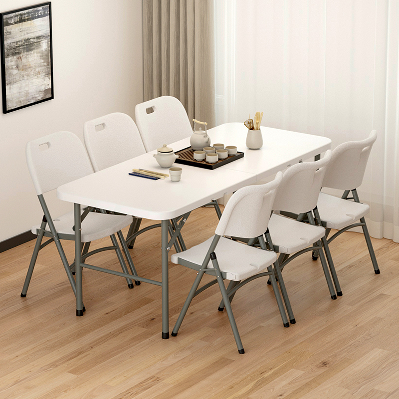 Mesa de comedor doméstica simple, mesa de estandarte al aire libre, mesa de comedor rectangular portátil, mesa plegable de estandarte pequeño