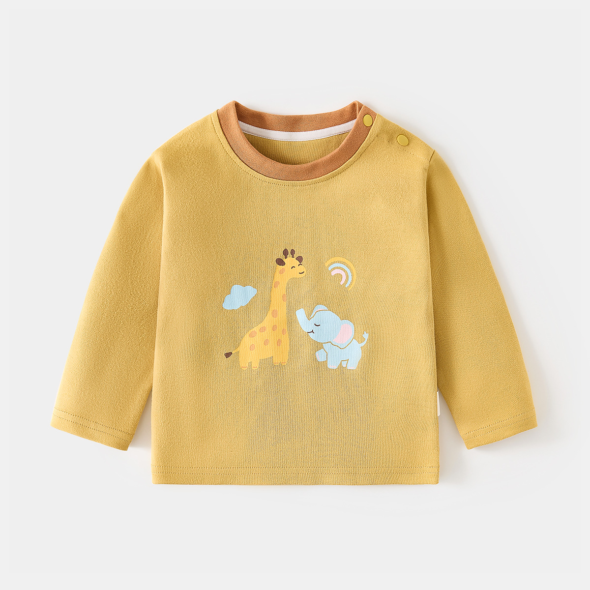 Camiseta de algodón para bebés con estampado vintage de dibujos animados y abertura en el hombro, ropa interior para primavera y otoño, mayorista