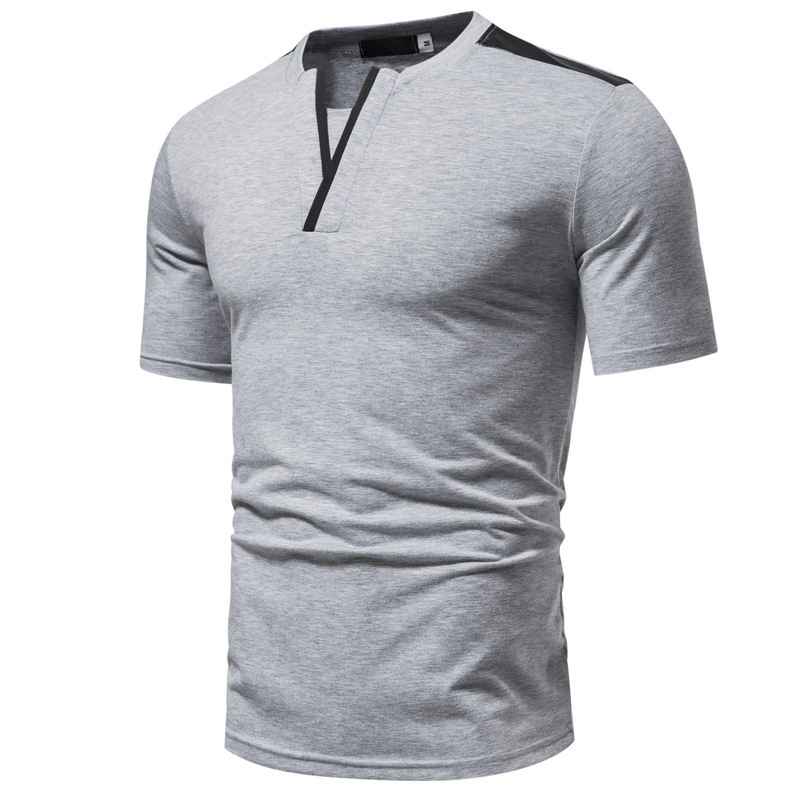 Muscle slimming summer new casual fashion top patchwork collar letter Y design short sleeved T-shirt for men_voghion.com