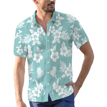 跨境欧美新品夏威夷衬衫数码印花短袖衬衫夏季沙滩男士休闲衬衫