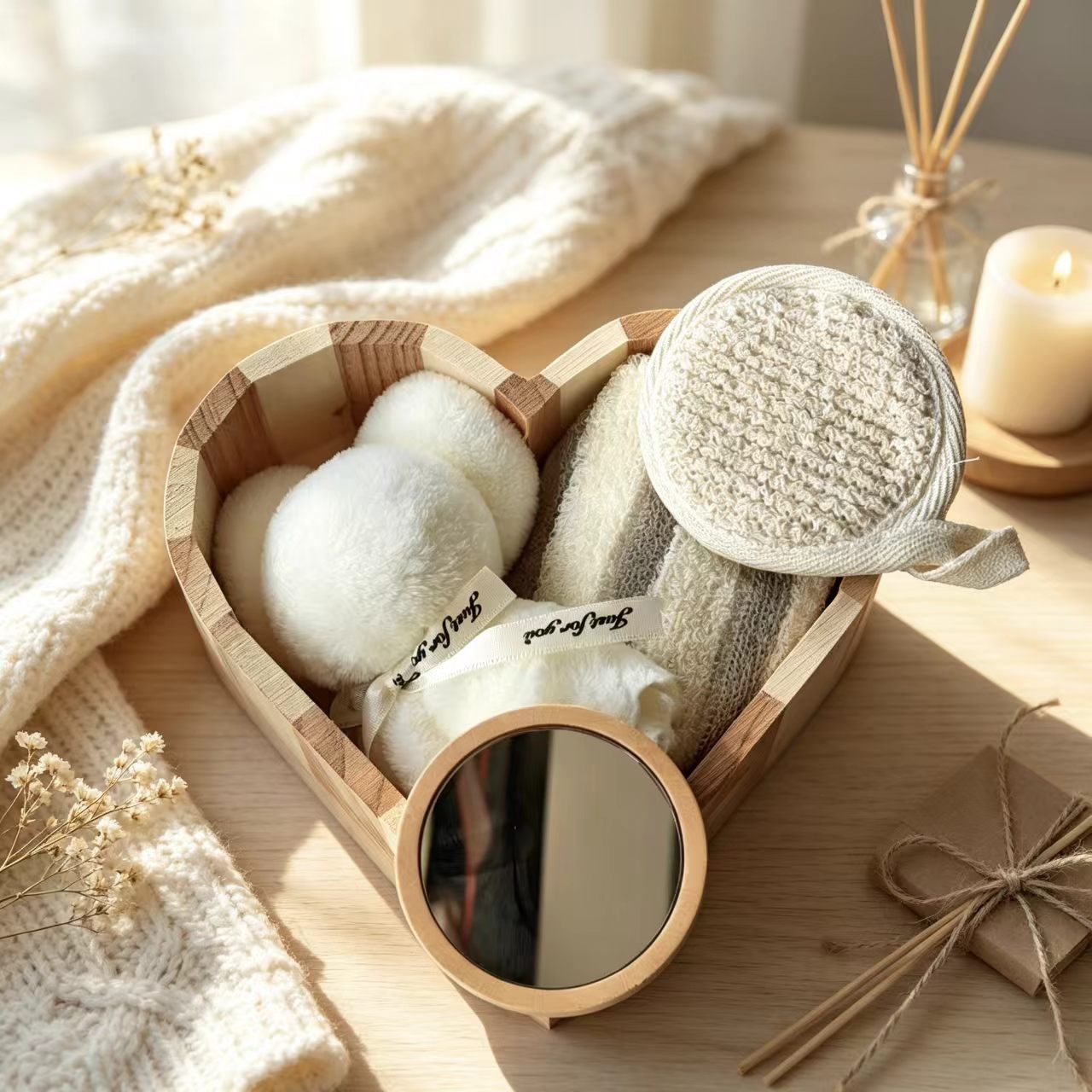 Set de Baño de Madera con Corazón de Madera de Masaje para Baño y Regalo
