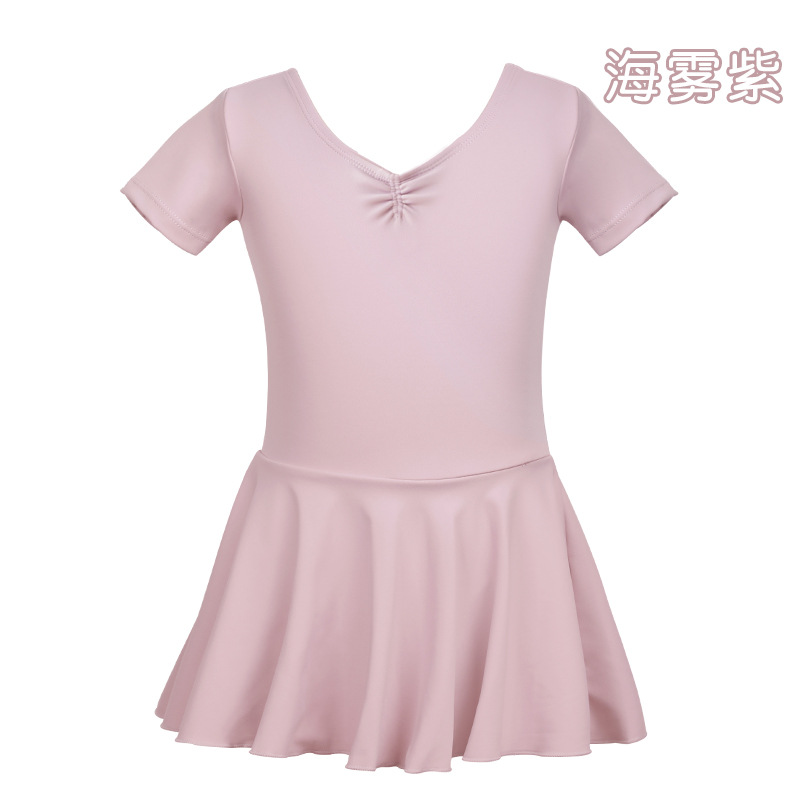 Ropa para niños, ropa de baile de manga corta para niñas de verano, ropa de entrenamiento de baile de todo fósforo de nailon, falda de una pieza de temperamento de alta elasticidad