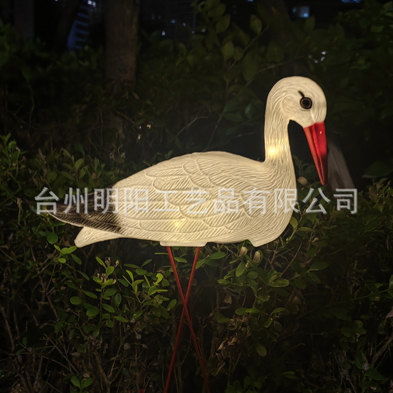户外发光仿真小白鹤假山池塘景观造景摆设园林塑料白鹤装饰工艺品|undefined