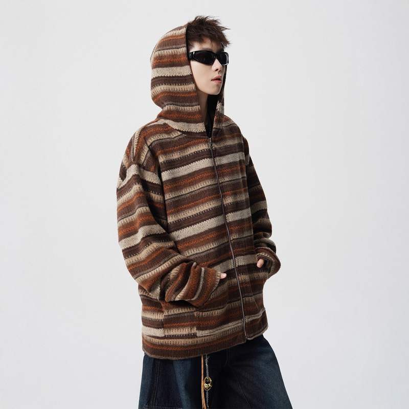 American Brown Retro Stripesd Patchwork Sweatshirt for Men and Women in Autumn and Winter Trendy Brand Loose Casual Couple Wear Long-Sleeved Jacket American Brown Retro Stripesd Patchwork Sweatshirt for Men and Women in Autumn and Winter Trendy Brand Loose Casual Couple Wear Long-Sleeved Jacket