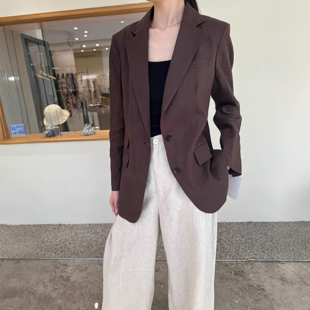 High-End Style Linen Blazer for Women, French Rain Dew Linen, 2026 Spring Cotton-Linen Designer Blazer