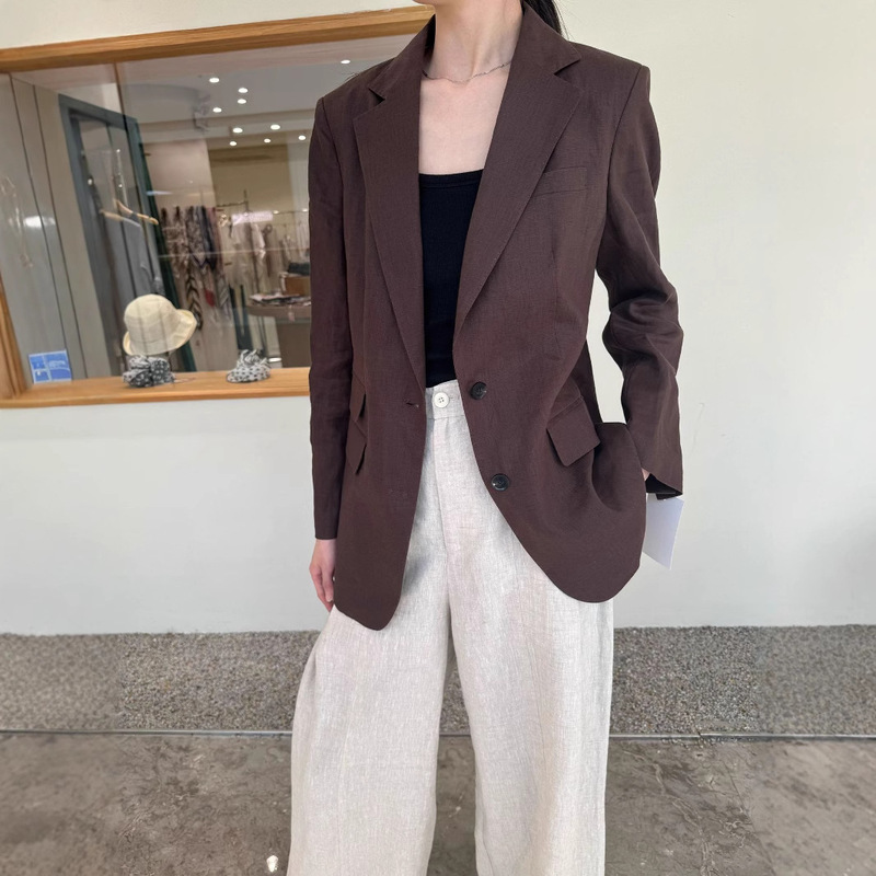 High-End Style Linen Blazer for Women, French Rain Dew Linen, 2026 Spring Cotton-Linen Designer Blazer