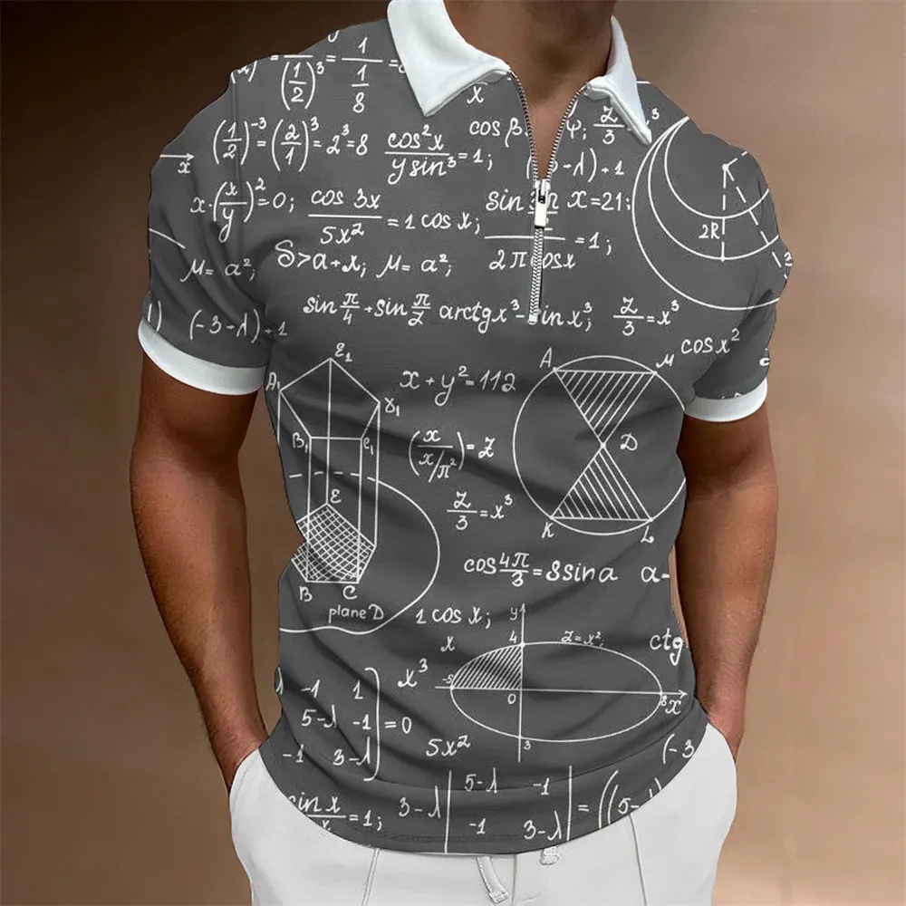 Personalidad, nuevas ideas, matemáticas, fórmula matemática, impresión 3D, camisa POLO con cremallera de manga corta transpirable con solapa suelta para hombre