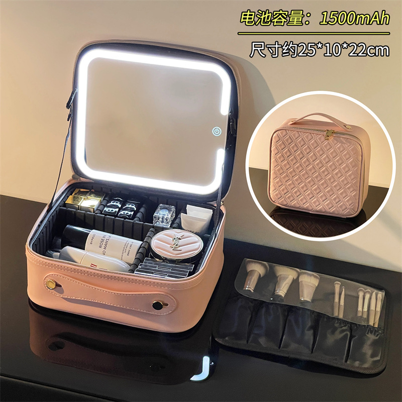 Transfronterizos led lámpara espejo caja de maquillaje bolsa de almacenamiento de productos de cuidado de la piel portátil tacones de maquillaje bolsa de almacenamiento de maquillaje de gran capacidad