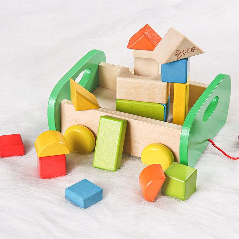 Gran partícula remolque bloque de construcción puzzle juguetes de madera sólida multifuncional juego de bloques de construcción regalos para niños jardín de infantes al por mayor