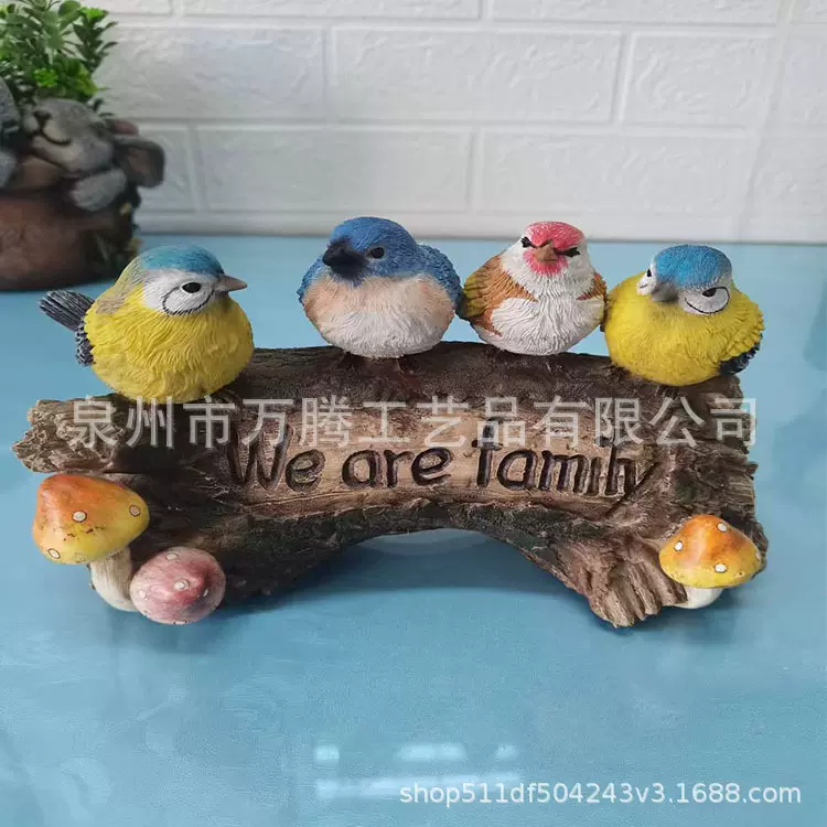 跨境创意花园庭院小鸟树脂摆件户外树桩院子装饰定制庭院装饰室外