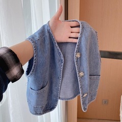 2021 white Korean casual style loose and sweet spring style girls denim jacket vest spring and autumn style