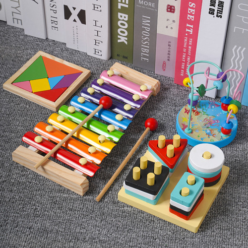Eight-note hand-knocking piano, infant and early childhood education musical instrument, music enlightenment, hand-brain coordination and interactive wooden toy, Children's Day gift