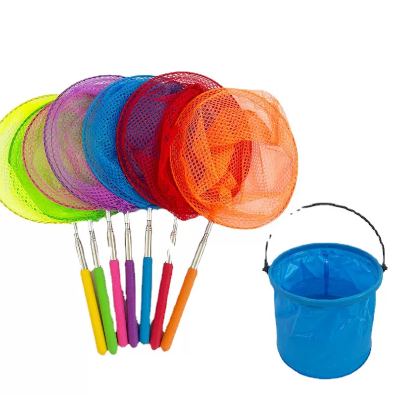 儿童用伸缩捞鱼网蝴蝶网兜捕虫网小孩渔网公园户外沙滩桶玩具批发