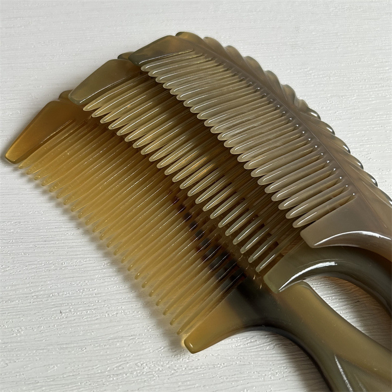 Yak Horn Comb 18cm Thick Carved Handle Comb Black Flower Pattern Hair Comb for Daily Grooming quality and texture