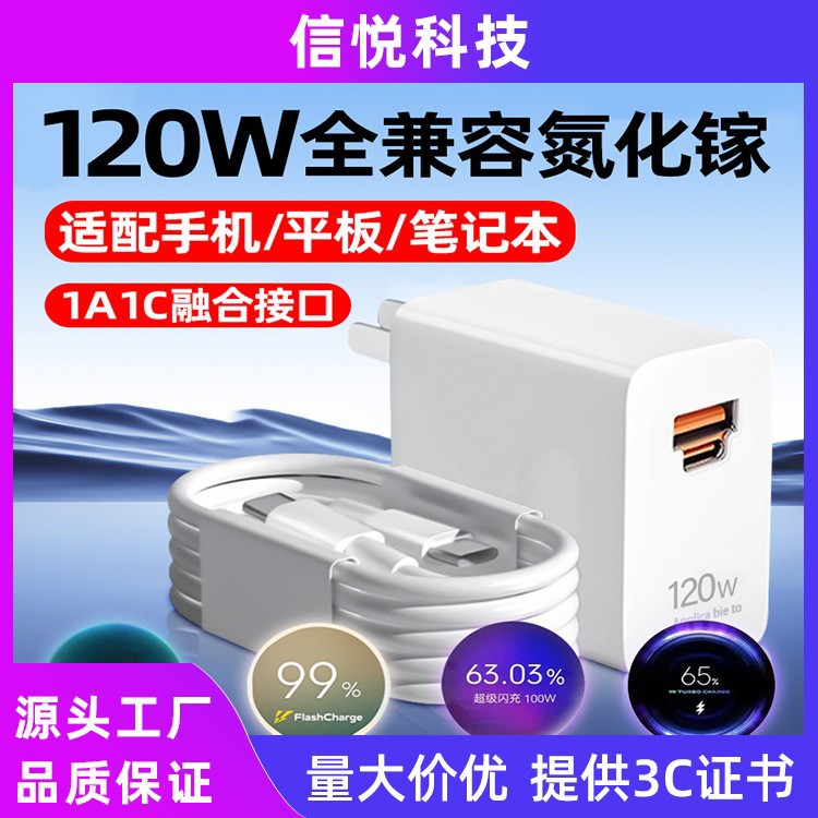 120W氮化镓充电头适用苹果15华为小米三星手机macbook笔记本快充