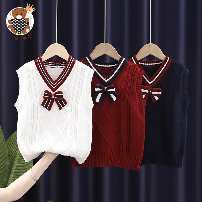 [Jin Yong] de una pieza de entrega suéter chaleco estilo occidental Chaleco de los niños coreano ropa exterior ropa de los niños
