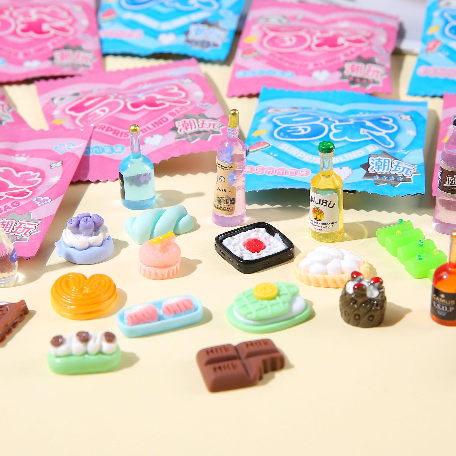 Bolsa ciega mini modelo juguete comida en miniatura juego supermercado bocadillos botella de vino accesorios pequeños adornos exquisita bolsa pequeña