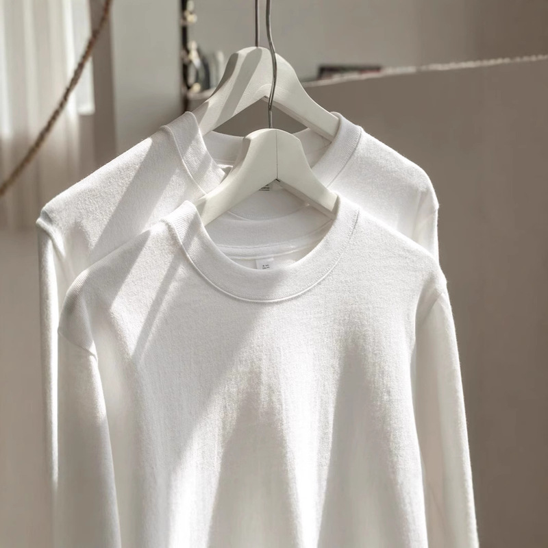 300g Xinjiang Cotton Pure Cotton Long-Sleeve White Solid Color Base Layer Unisex Top 2026 Large Size High-Density Pure Cotton