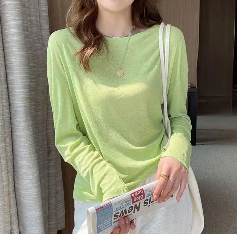 アイスシルクマスク長袖Tシャツレディース夏ミドル丈ゆったり薄手ホリデー日焼け止めブラウス大きいネックライントップ|undefined