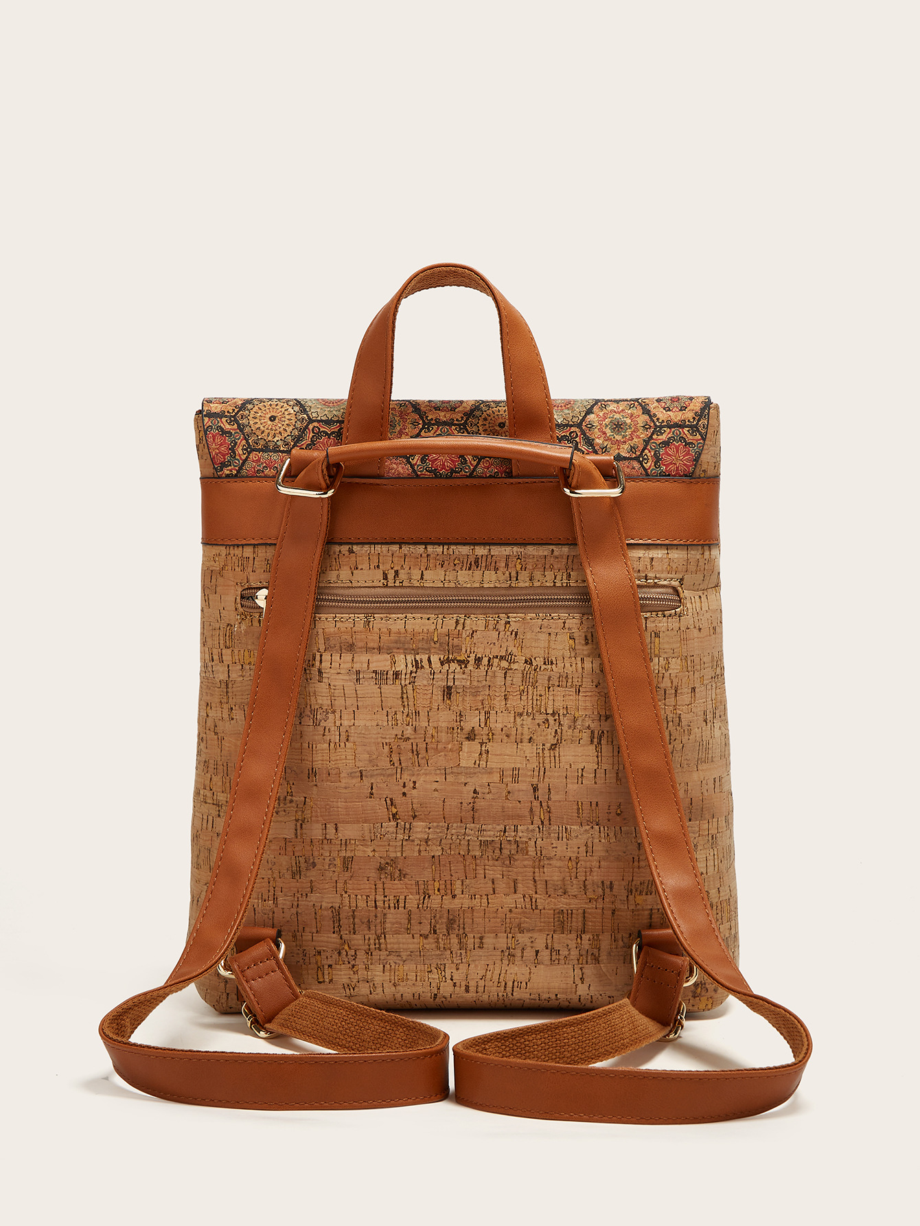 Fashion Backpack Bags Type Travel, Street Occasion Pu Leather, Cork Material Flower Travel Street Women's Backpack