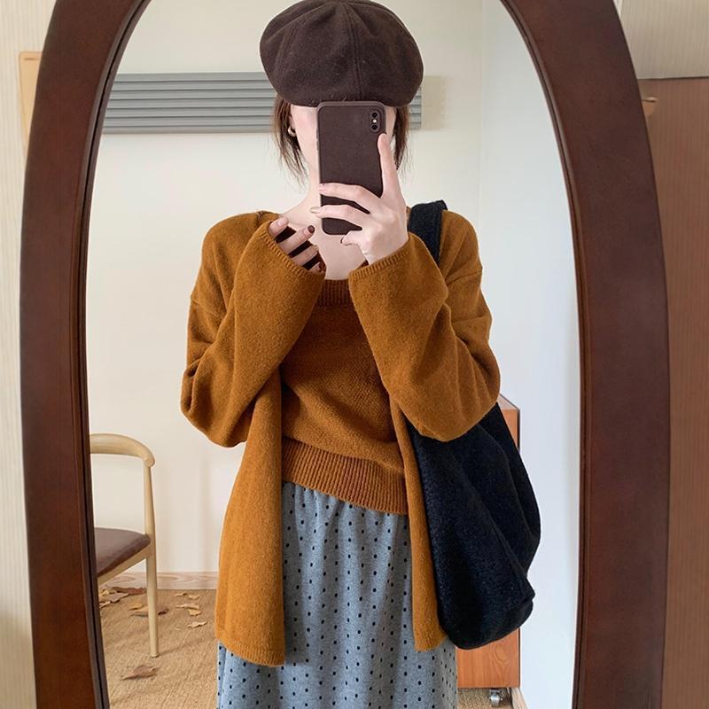 零柒零捌韩版温柔风宽松针织开衫吊带背心两件套秋冬新品洋气毛衣