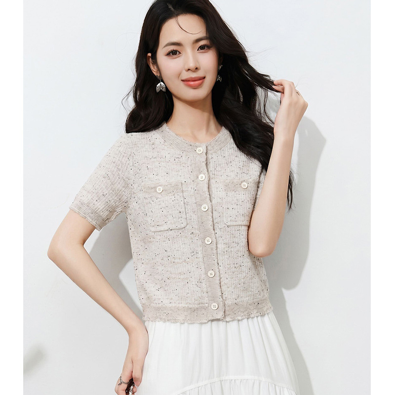 【Order】Summer Round-Neck Tweed-Style Tassel Knit Top Short-Sleeve Korean Fashion Versatile Youthful Women's Clothing 【Order】Summer Round-Neck Tweed-Style Tassel Knit Top Short-Sleeve Korean Fashion Versatile Youthful Women's Clothing