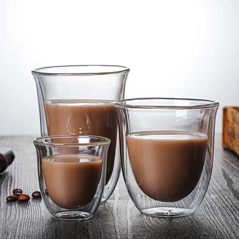 厂家定制双层隔热玻璃杯 早餐牛奶杯咖啡杯 无柄双层隔高温玻璃杯