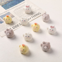 卡通卡哇伊小动物猫咪小兔树脂植绒DIY手工吊坠钥匙链小摆件配件