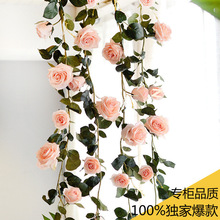 仿真玫瑰花藤空调管道遮挡装饰藤塑料假藤蔓挂串屋顶缠绕假花藤条