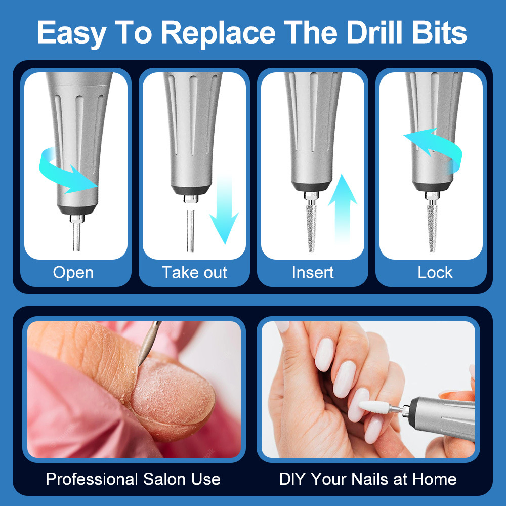 Nuevo transfronterizo 45000 rpm amolador de uñas recargable profesional de descarga de uñas almacenamiento de energía de descarga de uñas pulido spot