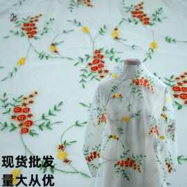 时尚新款多色网纱绣花面料  葫芦花藤刺绣汉服礼服连衣裙绣花布