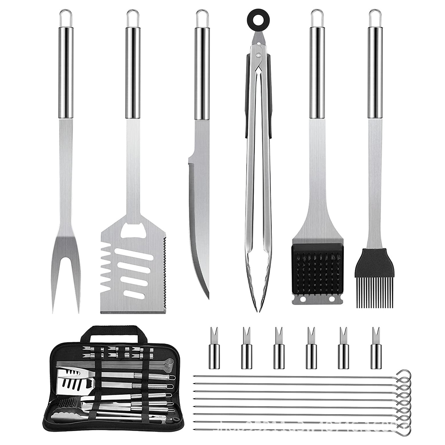 Exportación de Amazon herramientas de barbacoa de acero inoxidable traje de barbacoa al aire libre accesorios pala tenedor clip cepillo herramientas de barbacoa