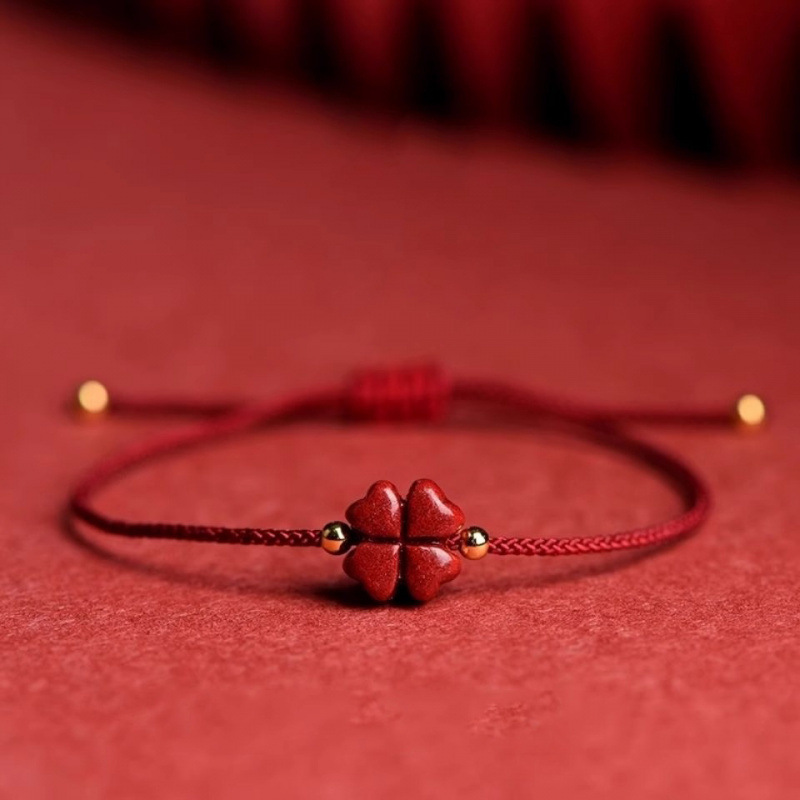 Cinnabar Four-leaf Clover Red Rope Bracelet for Women and Men's Year of Life Handmade Woven Lucky Grass Hand Rope Purple Gold Sand Couple