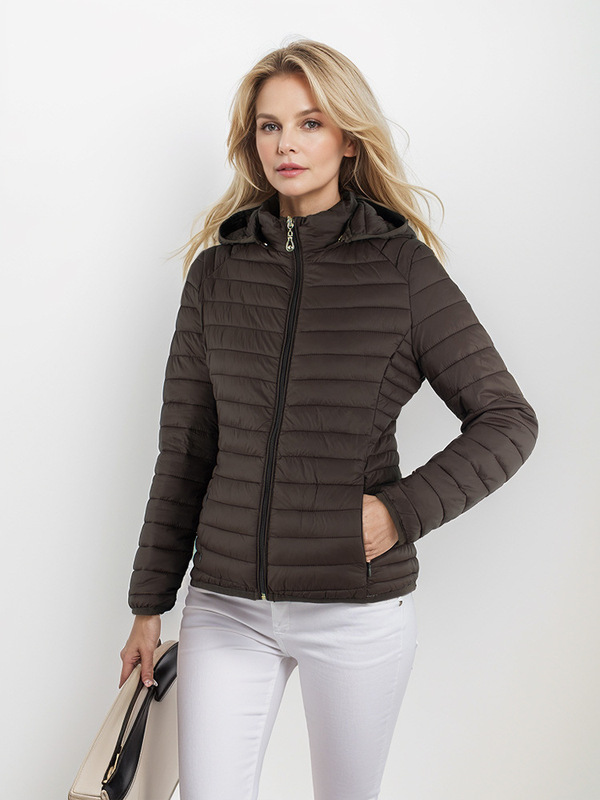 女性のファッション超軽量パッド入り綿パッド入りジャケット女性ソリッドカラー軽量暖かいコート取り外し可能なフード収納袋付き|undefined