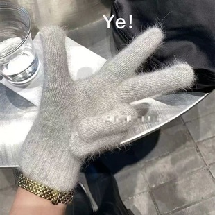 Korean Version Ins Winter Warm Gloves Solid Color Rabbit Fur Knitted Cross-Border Foreign Trade Thickened Cycling Cold-Proof Adult