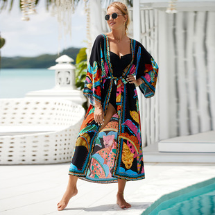 Beach blouse cotton positioning printed cardigan holiday sunscreen cross-border Amazon 1120(17 colors) F