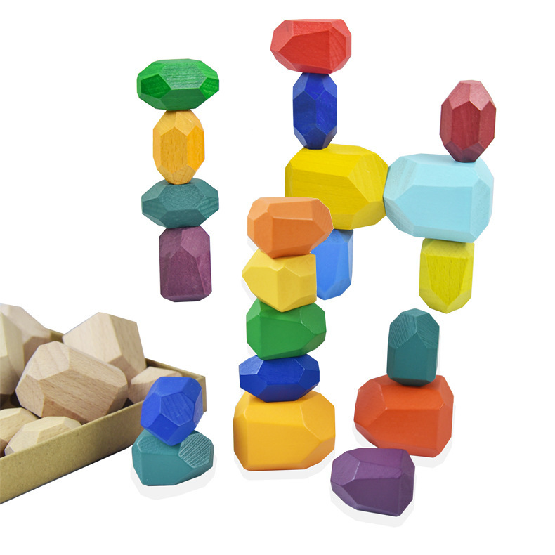 En stock transfronterizo Nórdico ins estilo colorido piedra educación temprana piedra apilada música de los niños de juguete de madera adornos