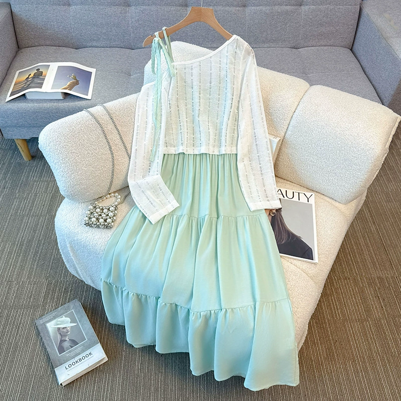 65-175kg женская блузка больших размеров с длинными рукавами и вырезами на подтяжках, платье из двух частей, новый летний стиль