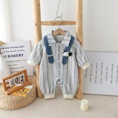 宝宝婴儿春装衣服韩版长袖条纹哈衣婴幼儿连体衣春季爬服外出服