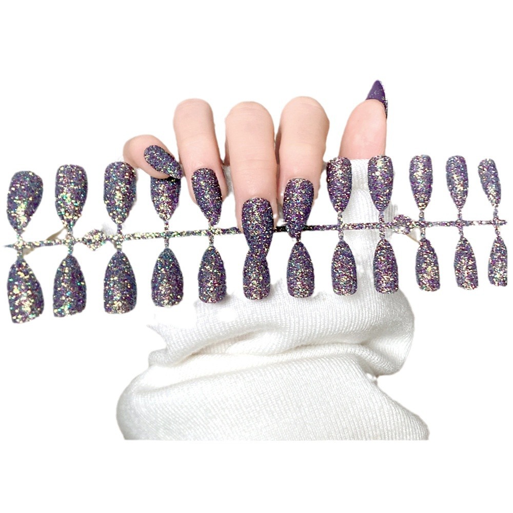 Venta caliente transfronteriza en stock parche de uñas falsas pieza de armadura de tira de viento europeo y americano pieza de 24 piezas de esmalte de uñas de desgaste de brillo image 6